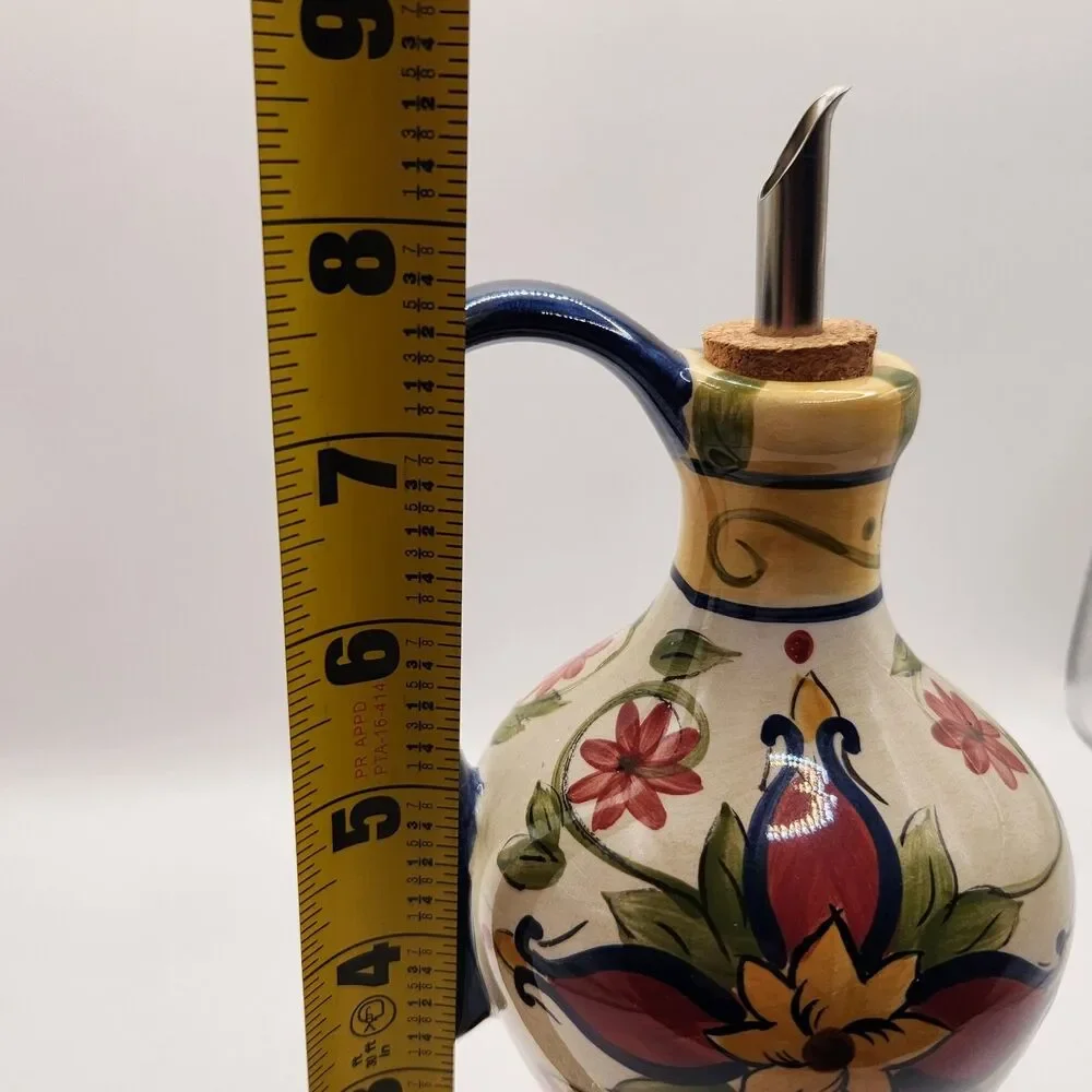 Pier 1 Oil Jar & Drizzle Spout Hand Painted Earthenware